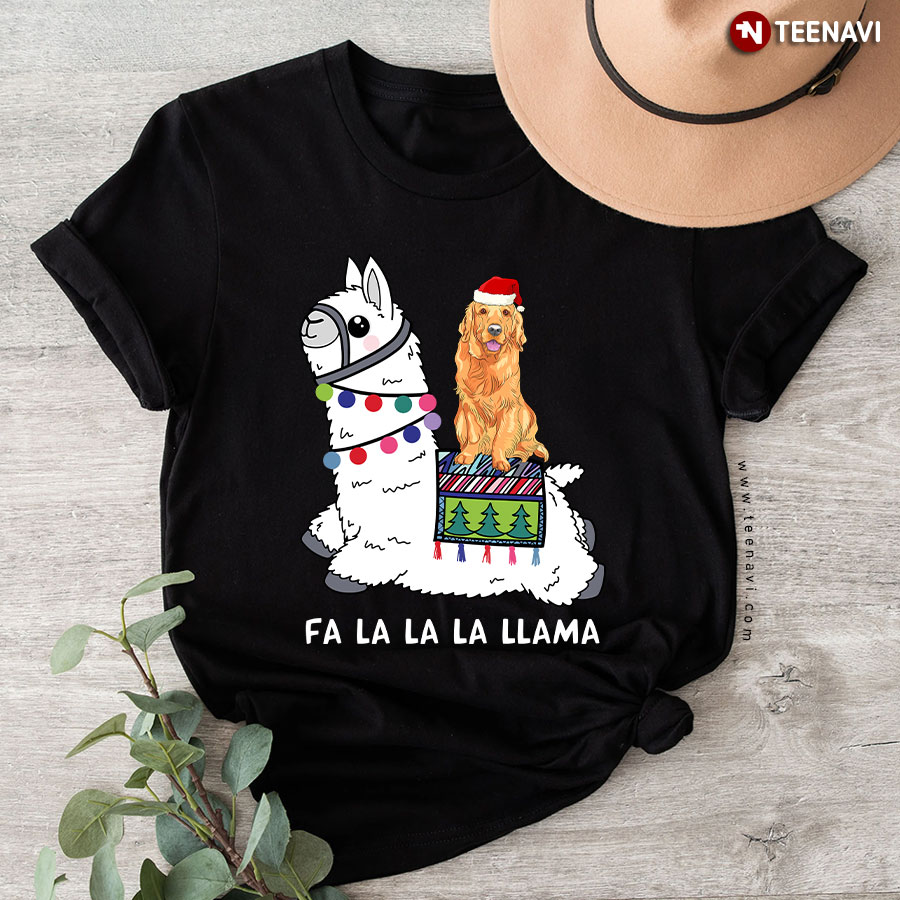 Golden Retriever Riding Llama Fa La La T-Shirt