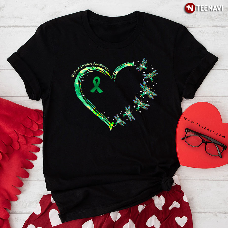 Green Heart Kidney Disease Awareness Warrior Recovery Green Ribbon Gift T-Shirt