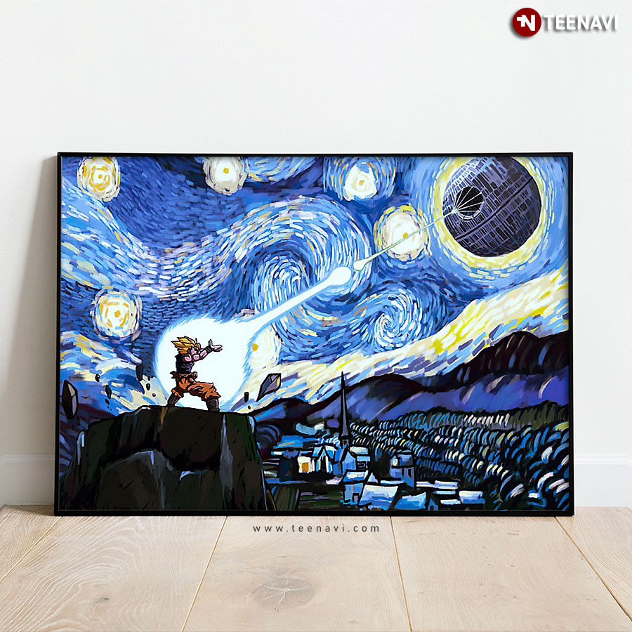 Son Goku And Death Star In The Starry Night Vincent Van Gogh Poster