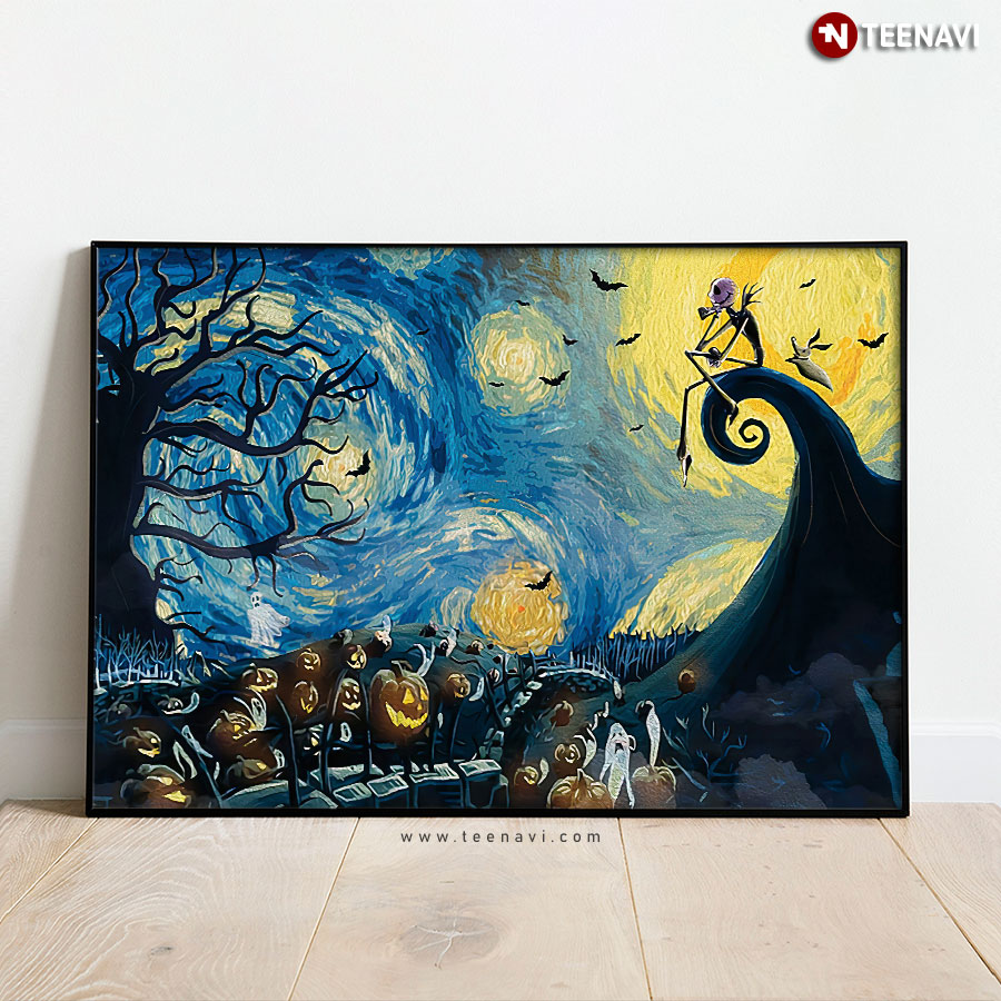 The Nightmare Before Christmas Jack Skellington & Friends In The Starry Night Vincent Van Gogh Poster