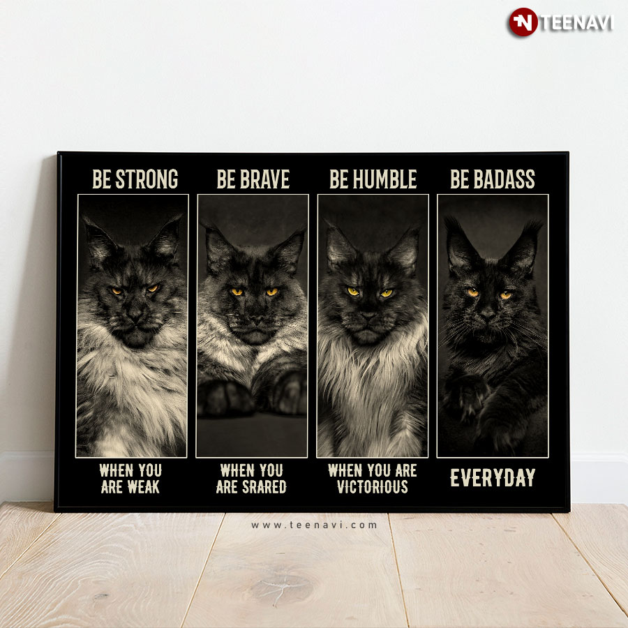 Vintage Black Maine Coon Cats Be Strong When You Are Weak Be Brave When You Are Scared Poster