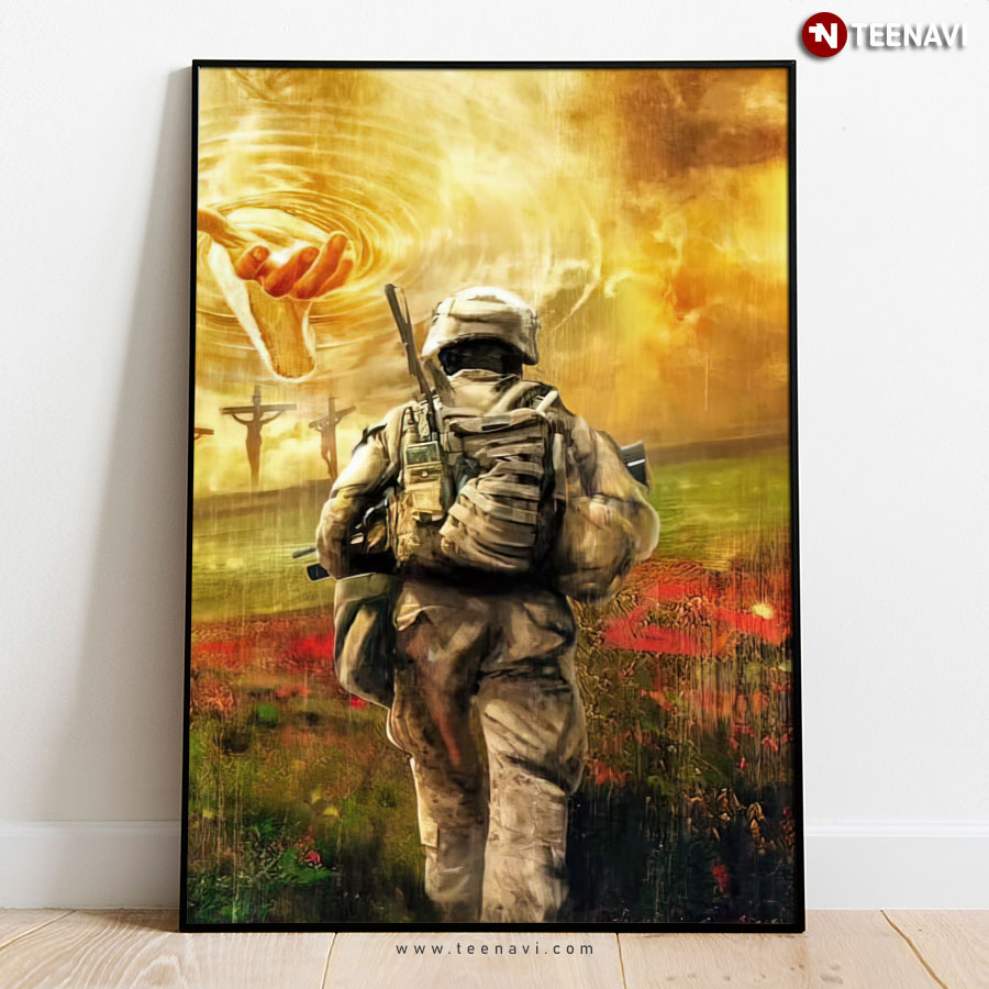 Vintage Jesus Christ Giving His Helping Hand To A Soldier Poster