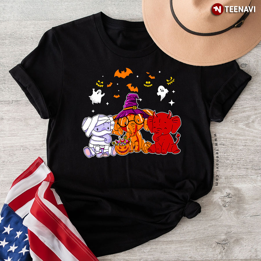 Elephants Witch Boos And Pumpkin For Halloween T-Shirt