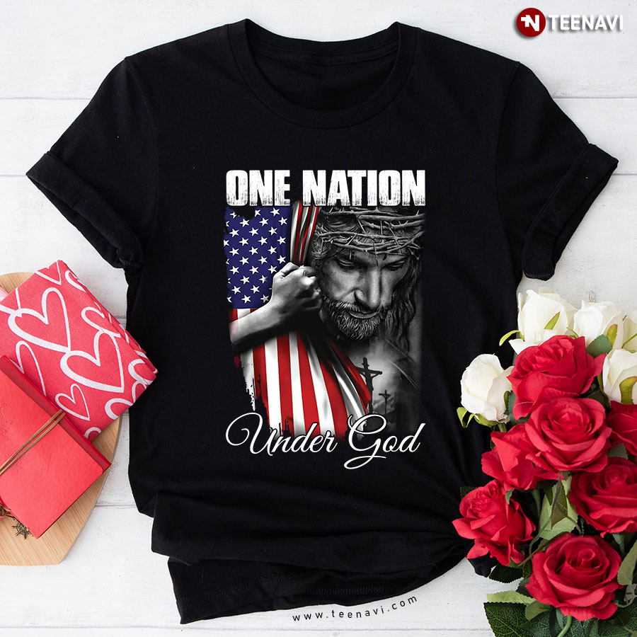 One Nation Under God Christian Cross American Flag T-Shirt