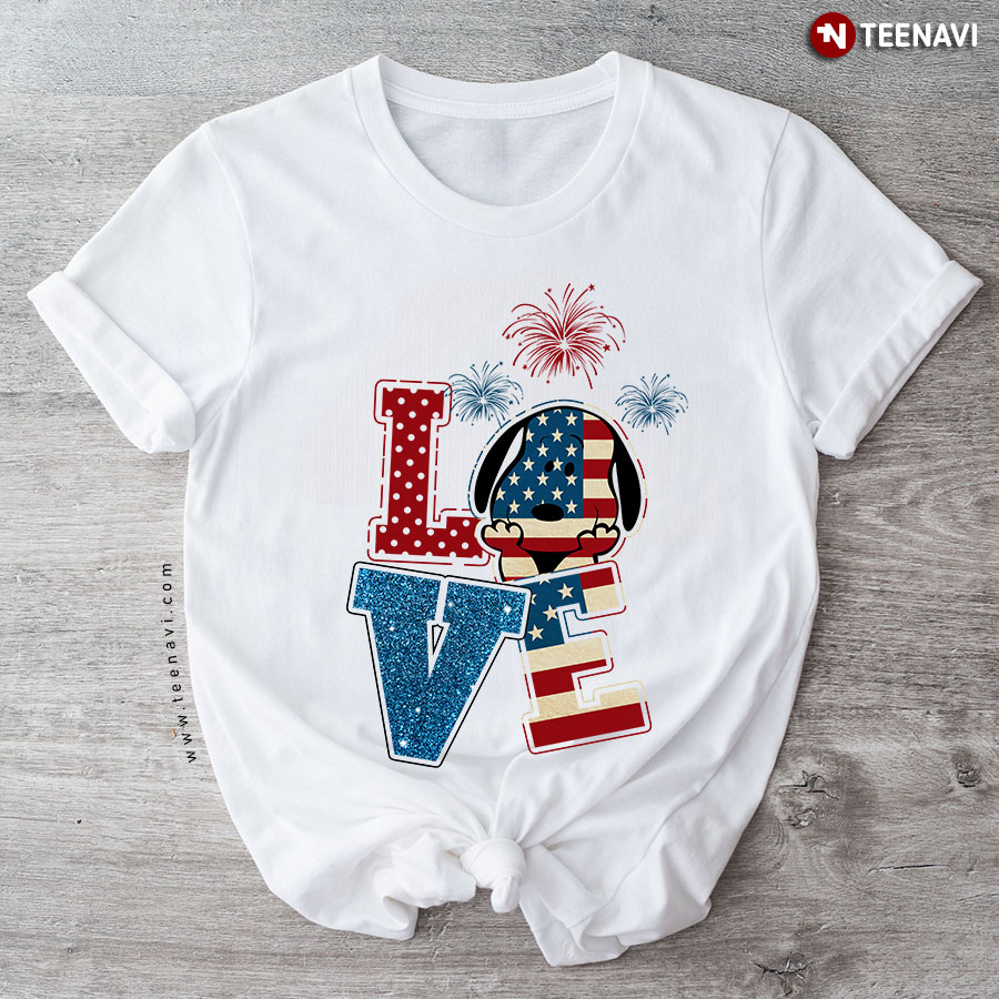 Peanuts Snoopy Dog Love American Flag Firework The 4th Of July T-Shirt
