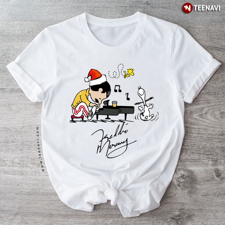 Charlie As Freddie Mercury Playing Piano And Snoopy Woodstock T-Shirt