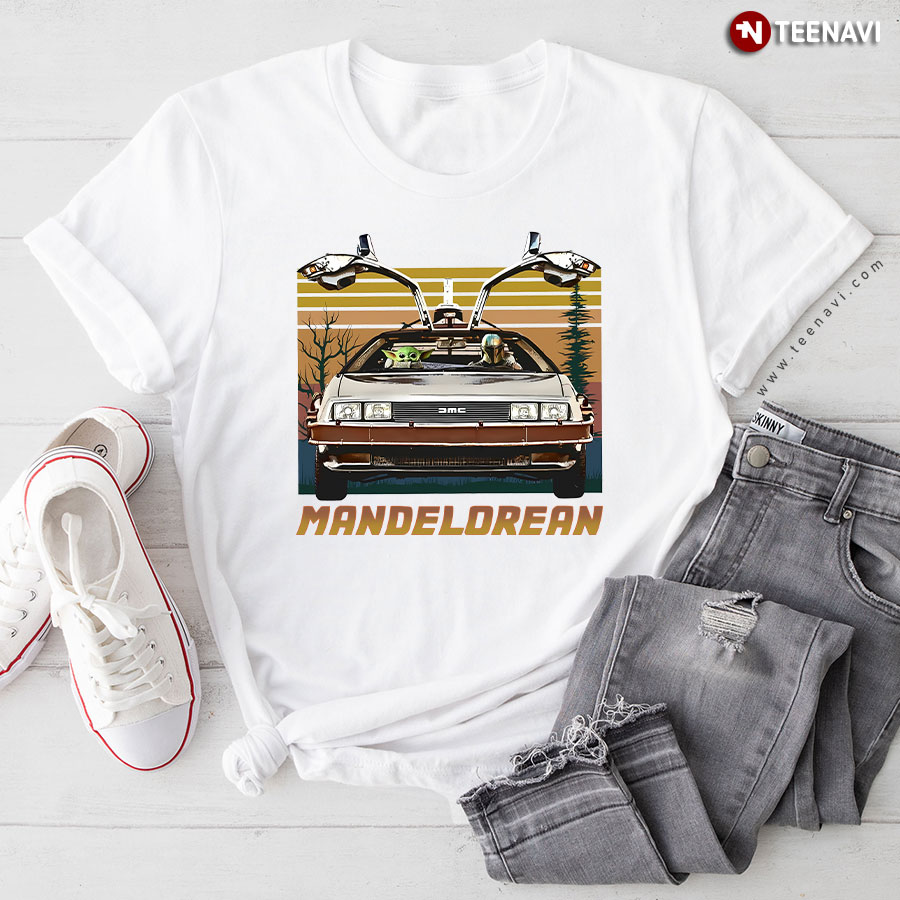 Baby Yoda And Boba Fett Driving DeLorean Mandelorian T-Shirt