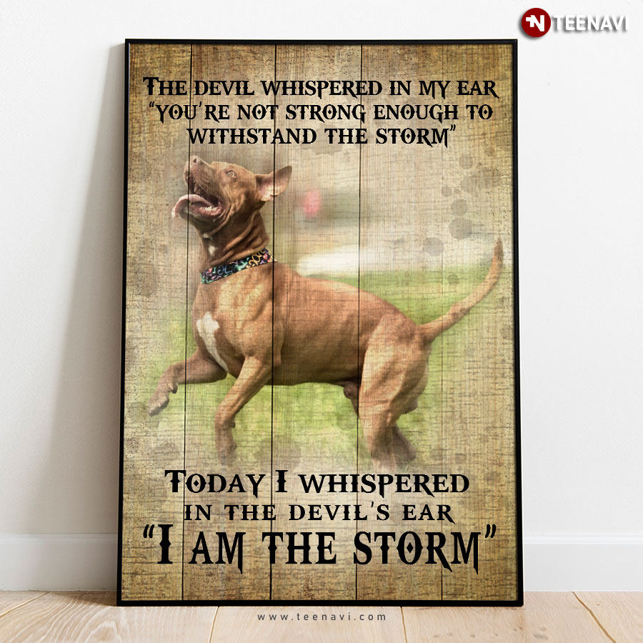 American Pitbull Terrier Dog The Devil Whispered In My Ear You’re Not Strong Enough To Withstand The Storm Today I Whispered In The Devil’s Ear I Am The Storm Poster