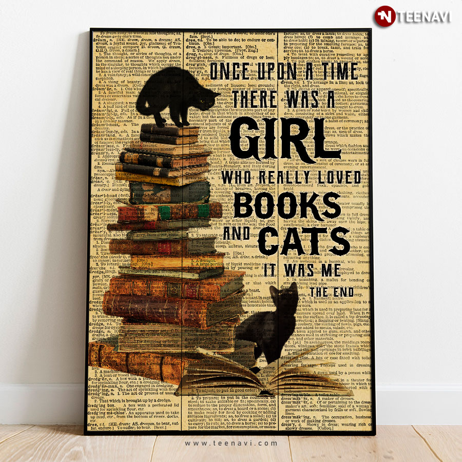 Once Upon a Time Cat & Books Poster - Bookworm Decor