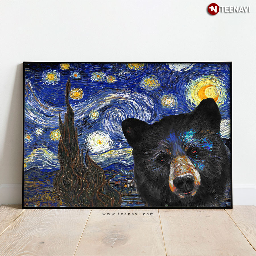 Bear In The Starry Night Vincent Van Gogh Poster