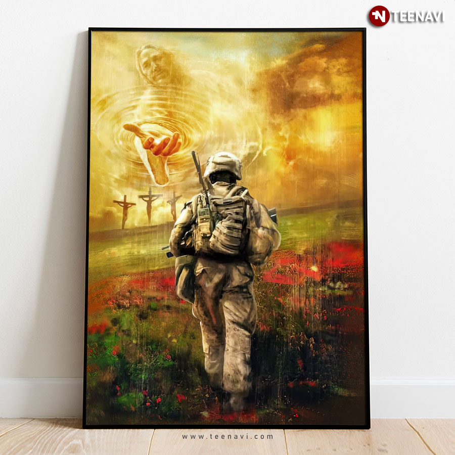 Vintage Jesus Christ Giving His Helping Hand To A Soldier Poster