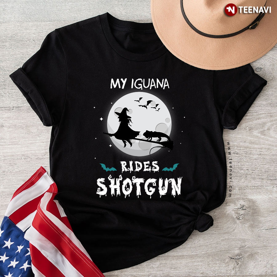 My Iguana Rides Shot Gun Witch Halloween T-Shirt