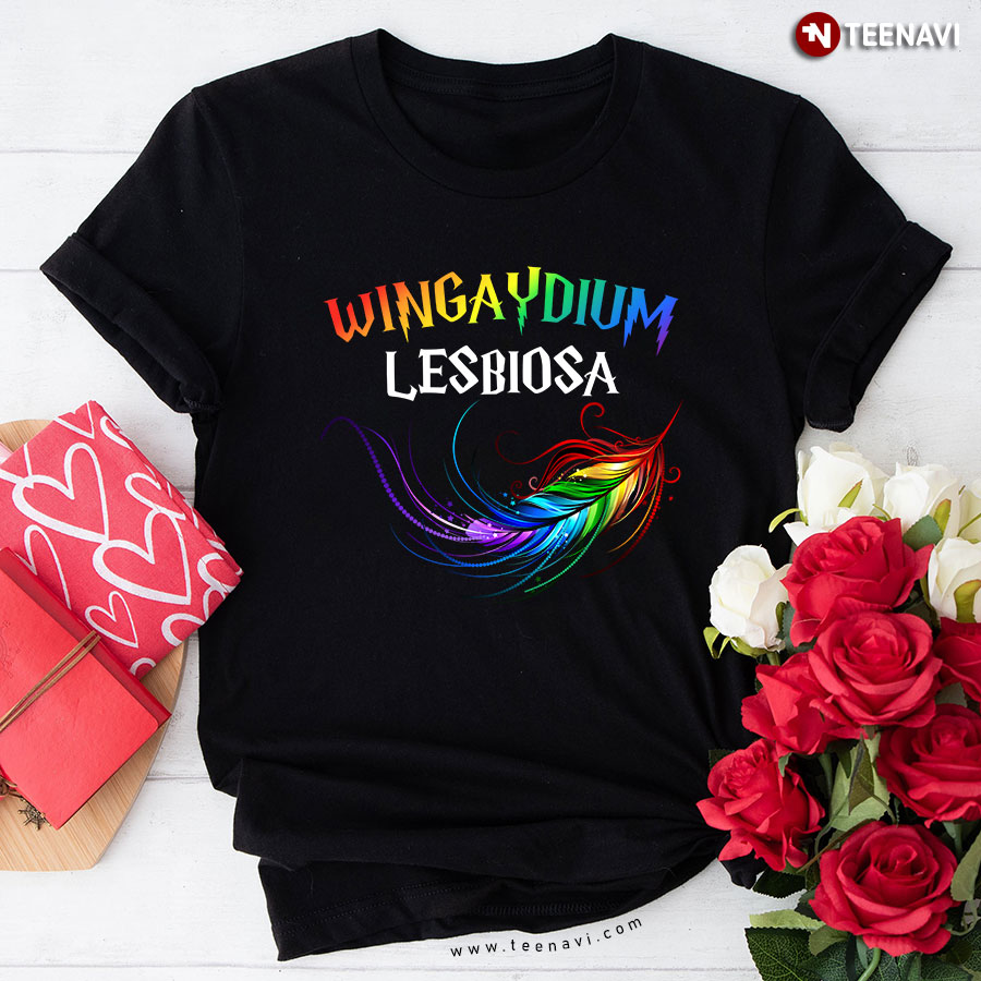 Wingaydium Lesbiosa Harry Potter Spell LGBT Leather T-Shirt