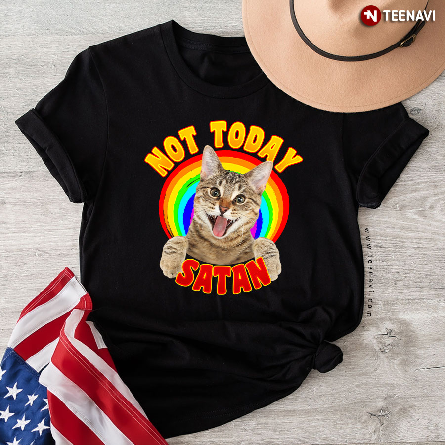 Not Today Satan Cat Rainbow T-Shirt