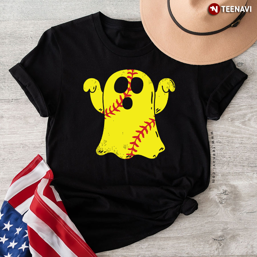 Funny Softball Ghost Halloween T-Shirt