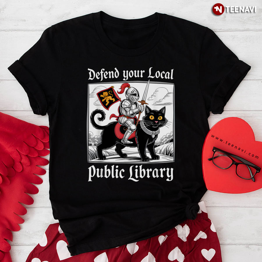 Defend Your Local Public Library Knight Cat T-Shirt