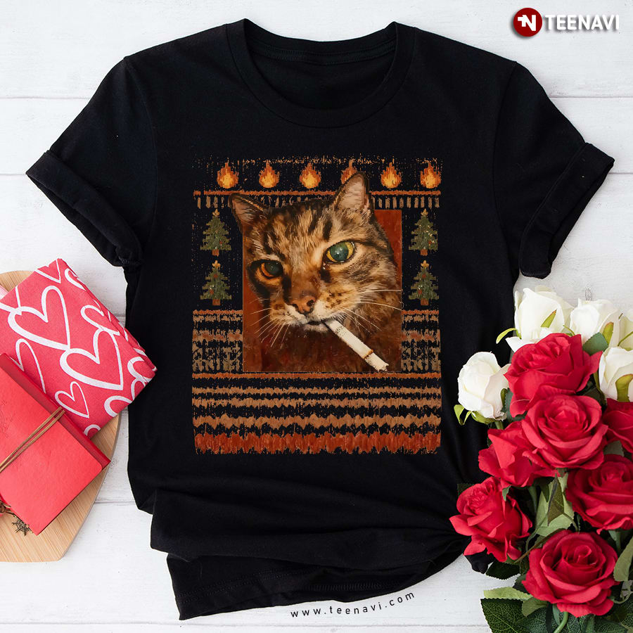 Funny Smoking Cat Meme Christmas T Shirt