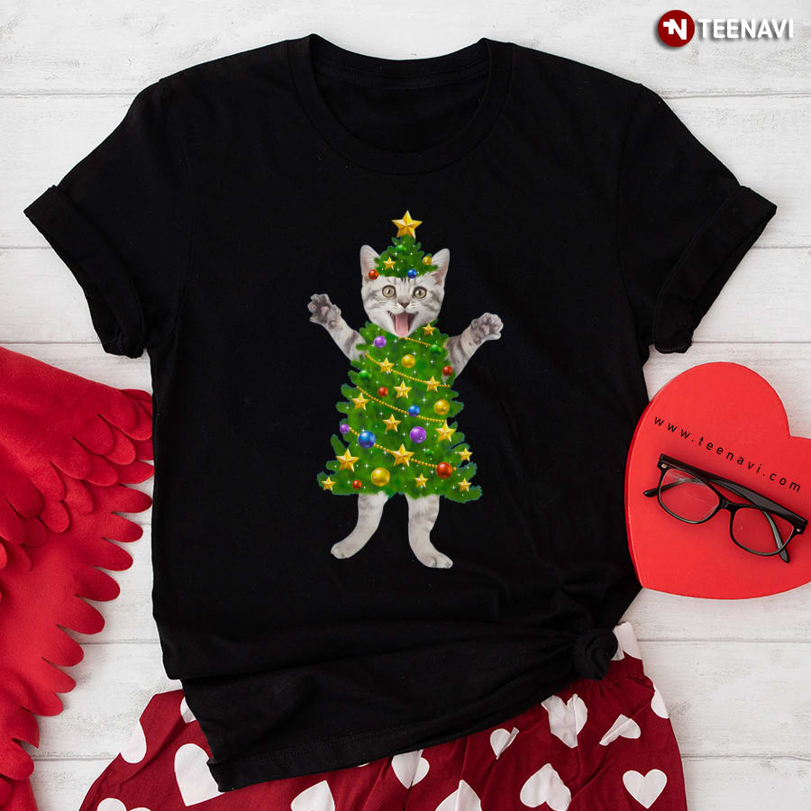 Tabby Cat Christmas Tree Christmas  T-Shirt