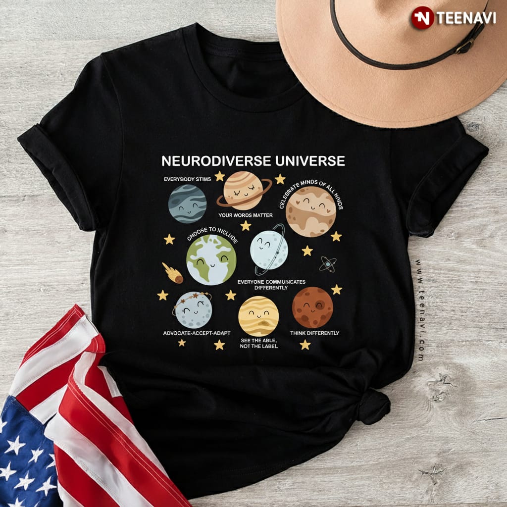 Neurodiverse Universe Space Planets Autism ADHD Inclusion T-Shirt
