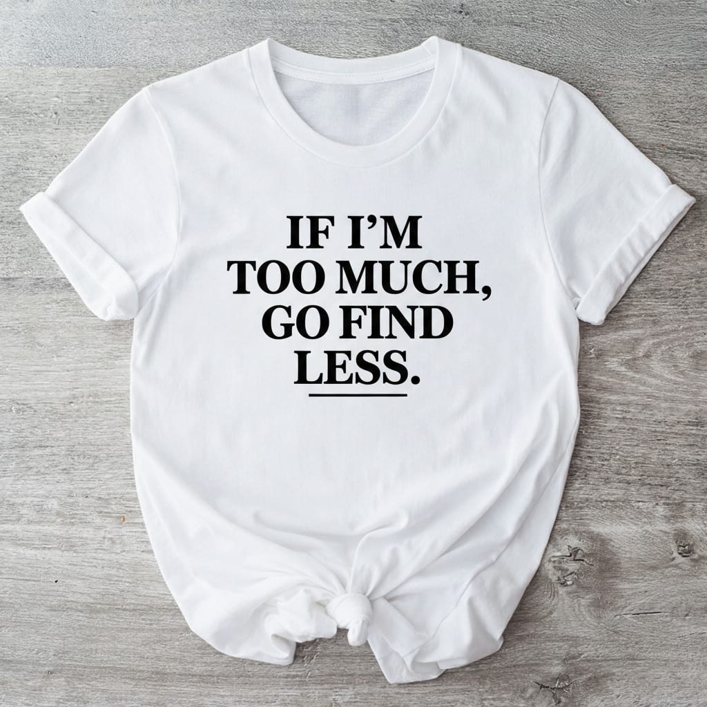 Sassy If I'm Too Much Go Find Less Funny Sarcastic Quote T-Shirt