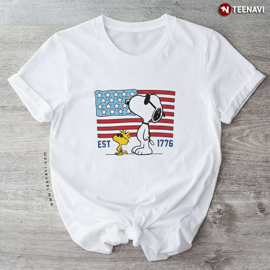 Snoopy Woodstock American Flag EST 1776 Patriotic T-Shirt
