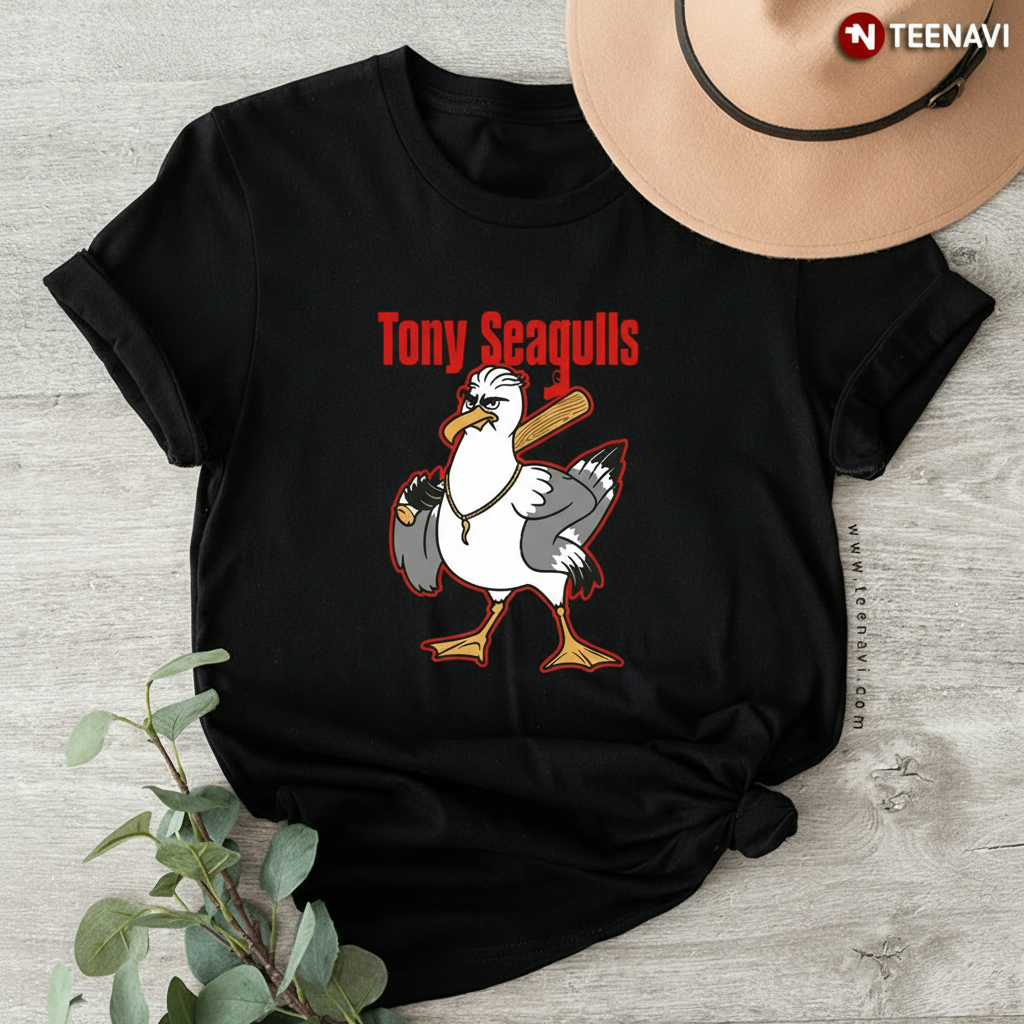 Tony Seagulls Funny Mafia Bird Mobster Parody T-Shirt