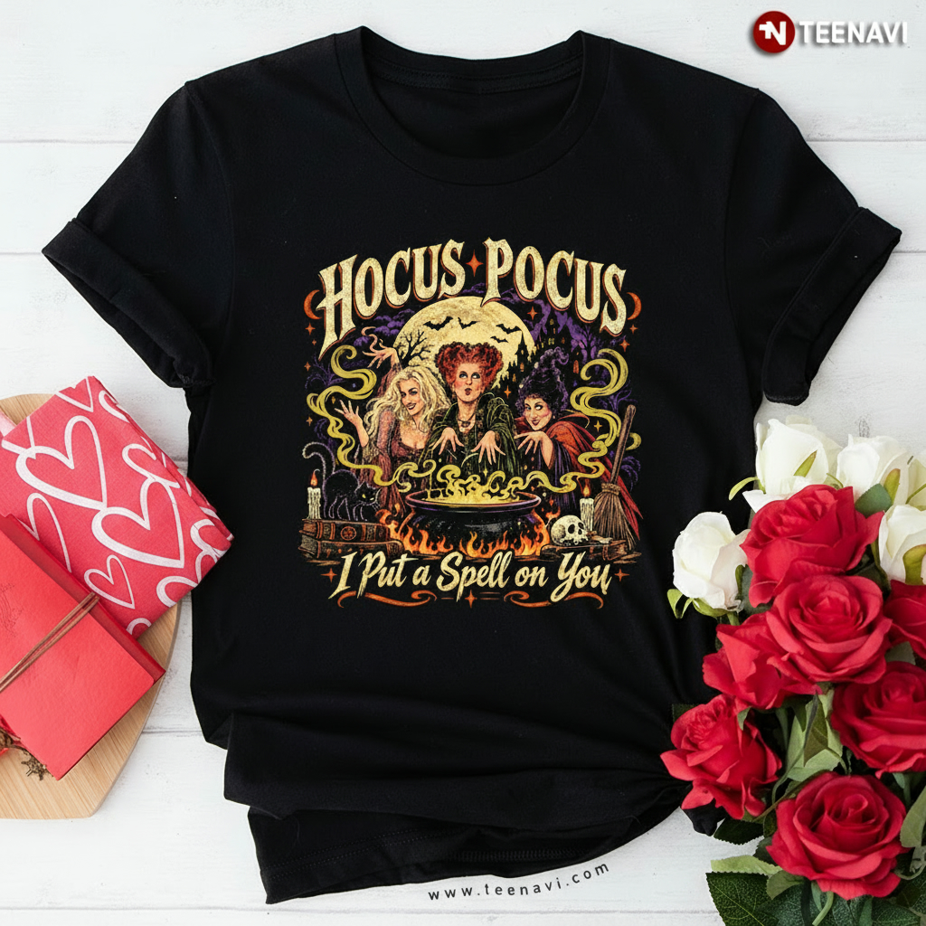 Hocus Pocus I Put a Spell on You Witches Cauldron Moon T-Shirt